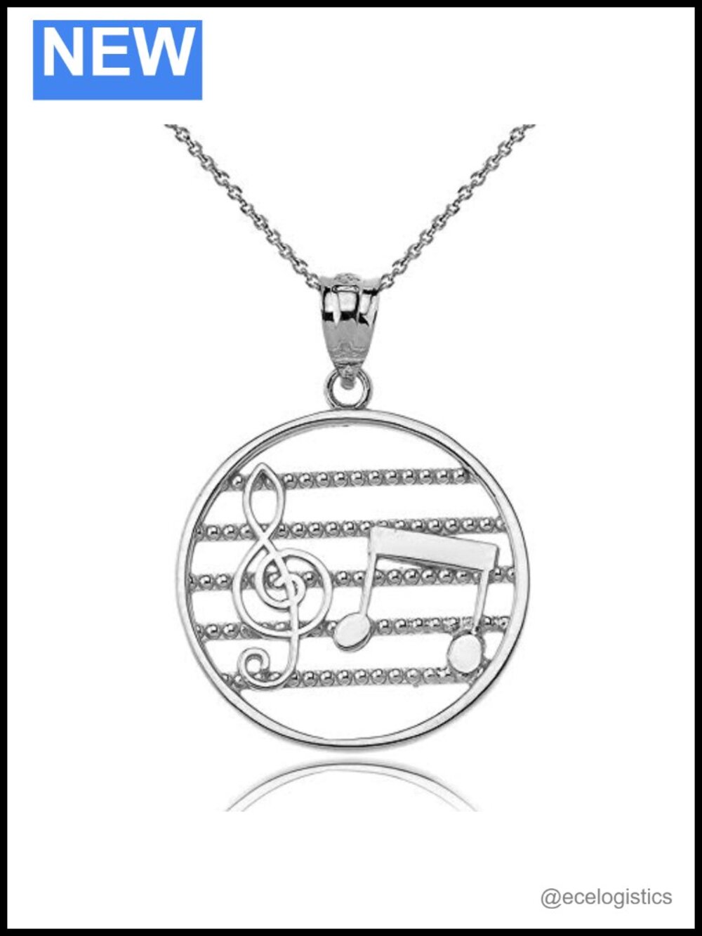 Sterling Silver Treble Clef Charm Round Pendant Necklace Music Note